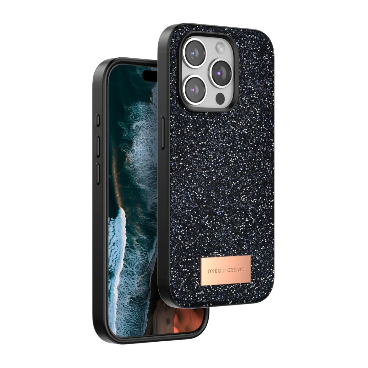 Onegif Apple iPhone 15 Pro Bright Simli Kapak - Siyah