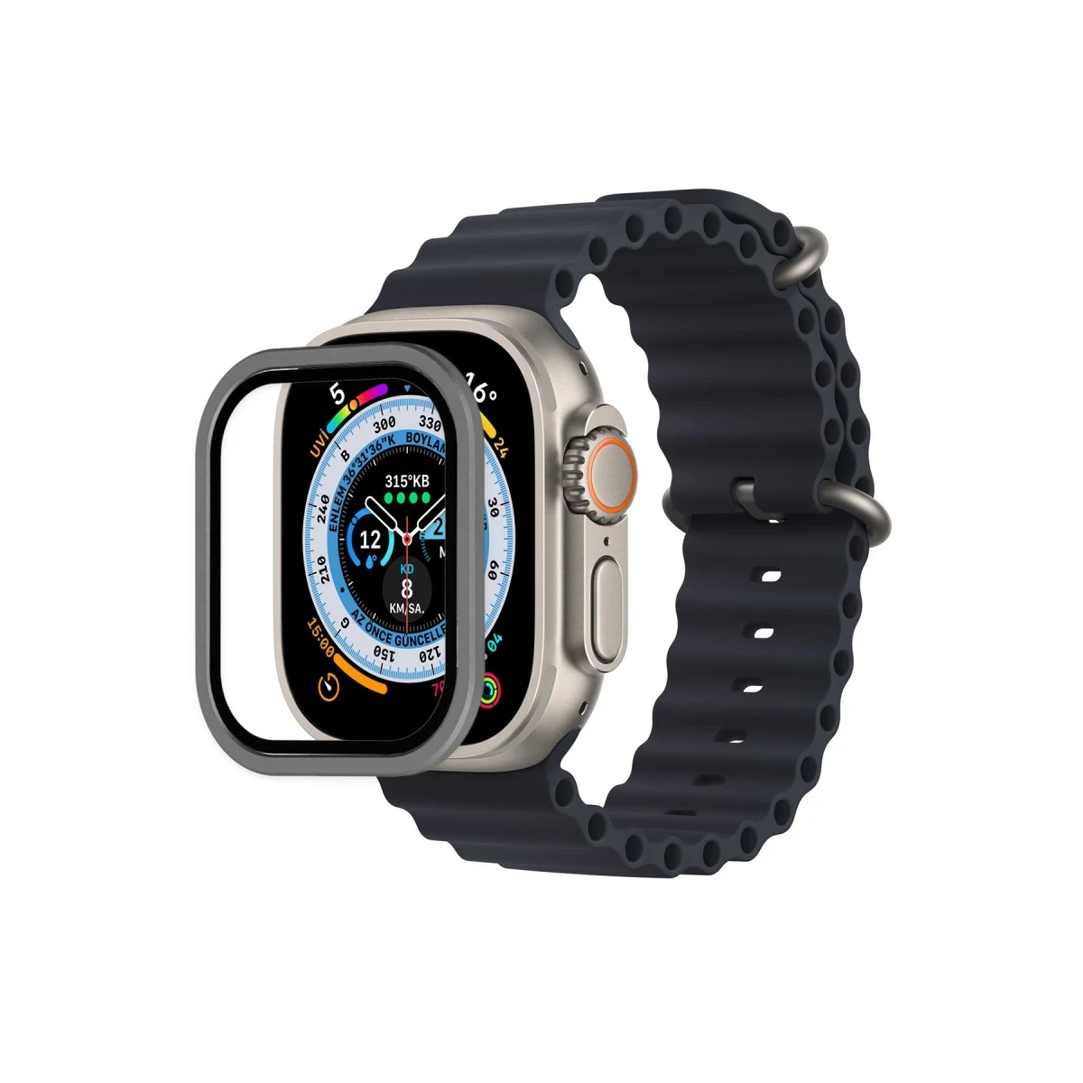 Apple Watch Ultra 49mm Alüminyum Kasa Cam Ekran Koruyucu - Gri