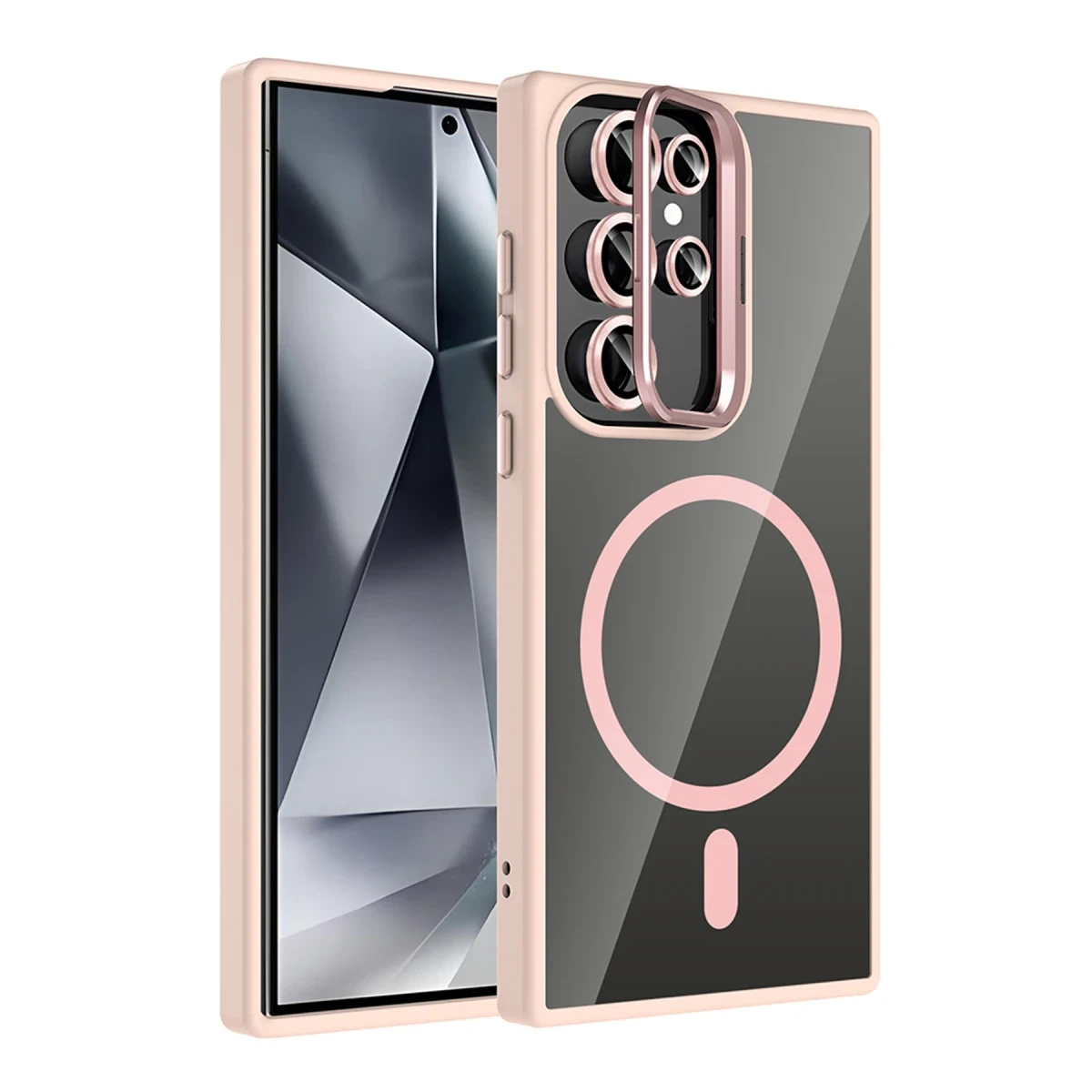 Joko Samsung Galaxy S23 Ultra Remim Lensli Magsafe Standlı Kapak - Pembe