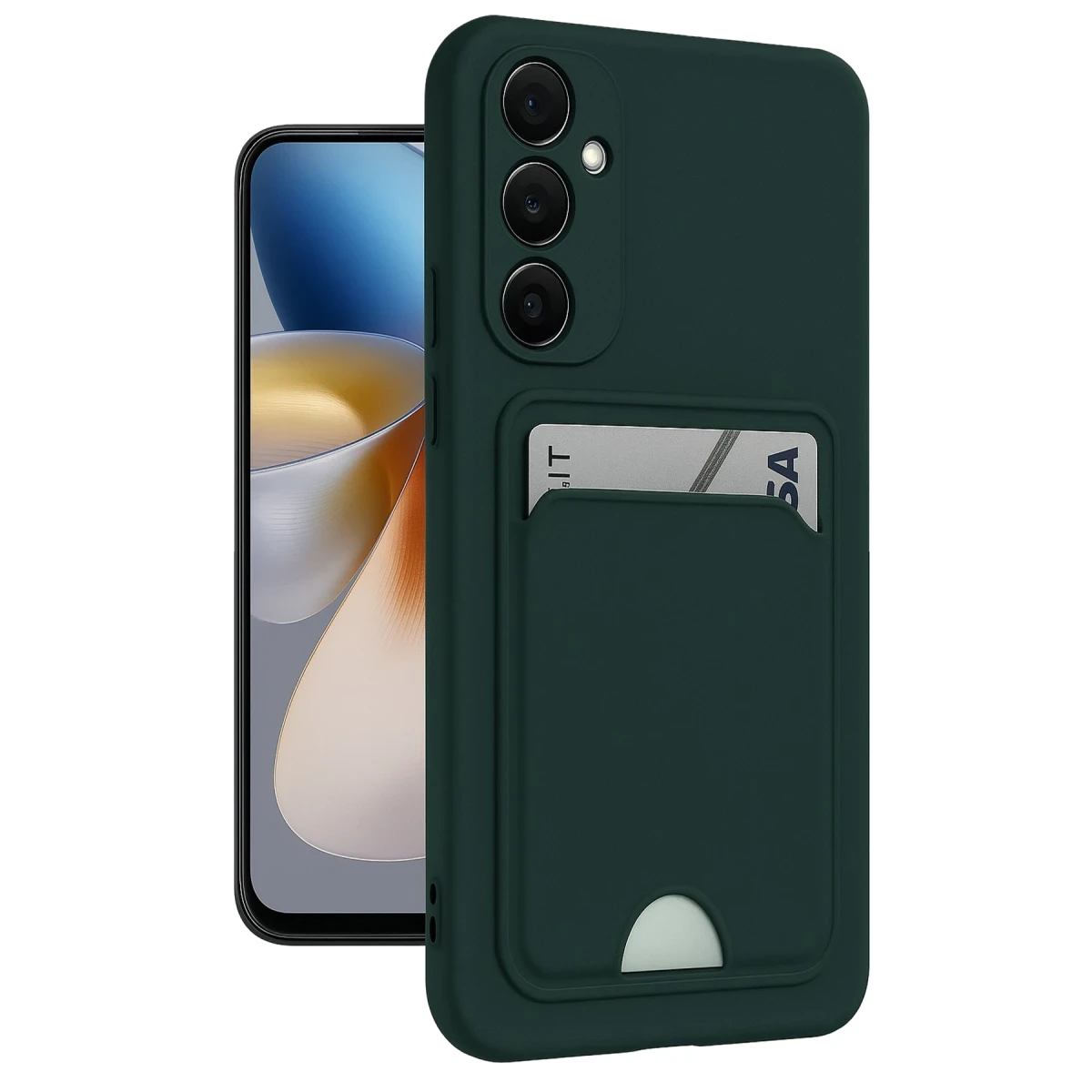 Samsung Galaxy M15 Kelvin Kartvizitli Silikon - Koyu Yeşil