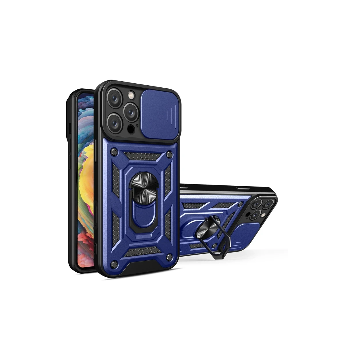 Apple iPhone 16 Pro Max Kılıf Pars Lens Yüzüklü Silikon - Lacivert