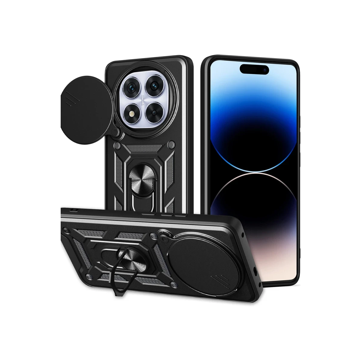 Xiaomi Redmi Note 14 Pro Plus Kılıf Pars Lens Yüzüklü Silikon - Siyah