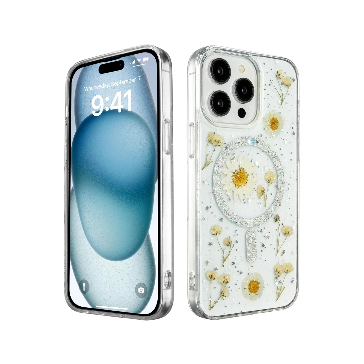 Apple iPhone 14 Pro Kılıf Daisy Simli Magsafe Kapak - Gümüş