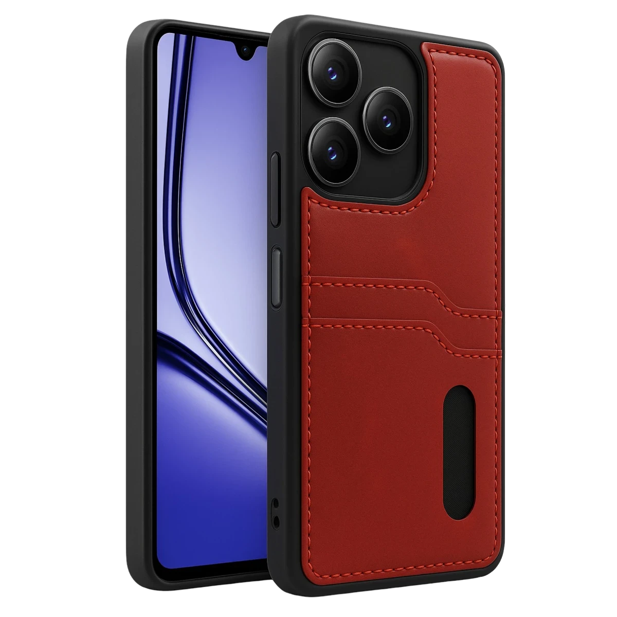 Realme Note 50 4G Kılıf Sara Kartvizitli Deri Kılıf - Kırmızı