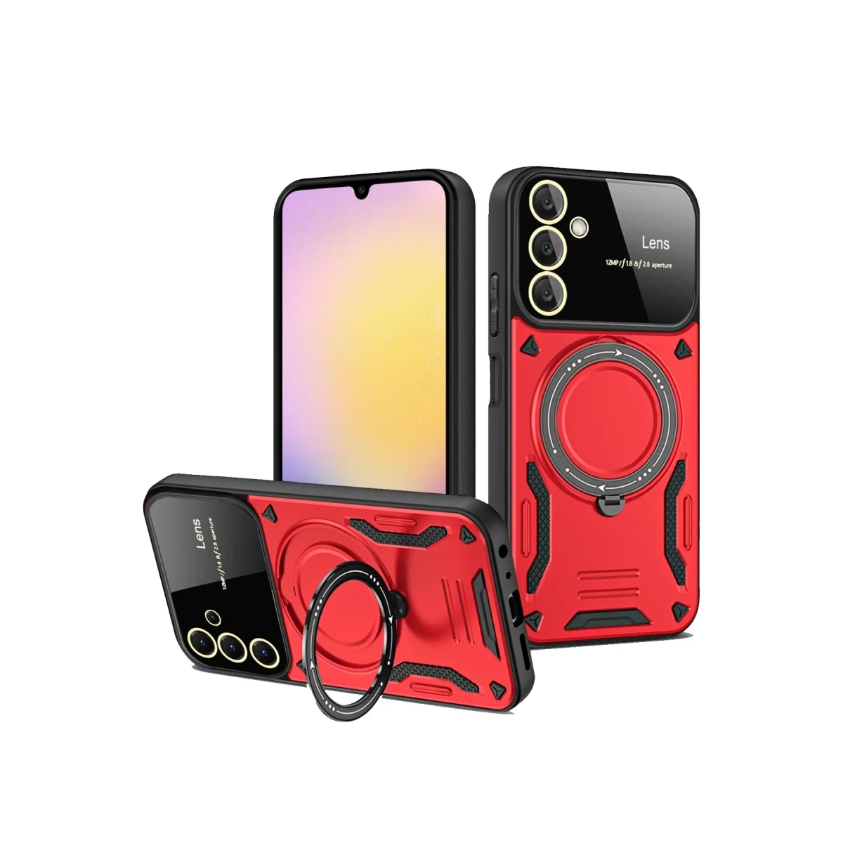 Samsung Galaxy S25 Kılıf Joy Lens Standlı Kapak - Kırmızı
