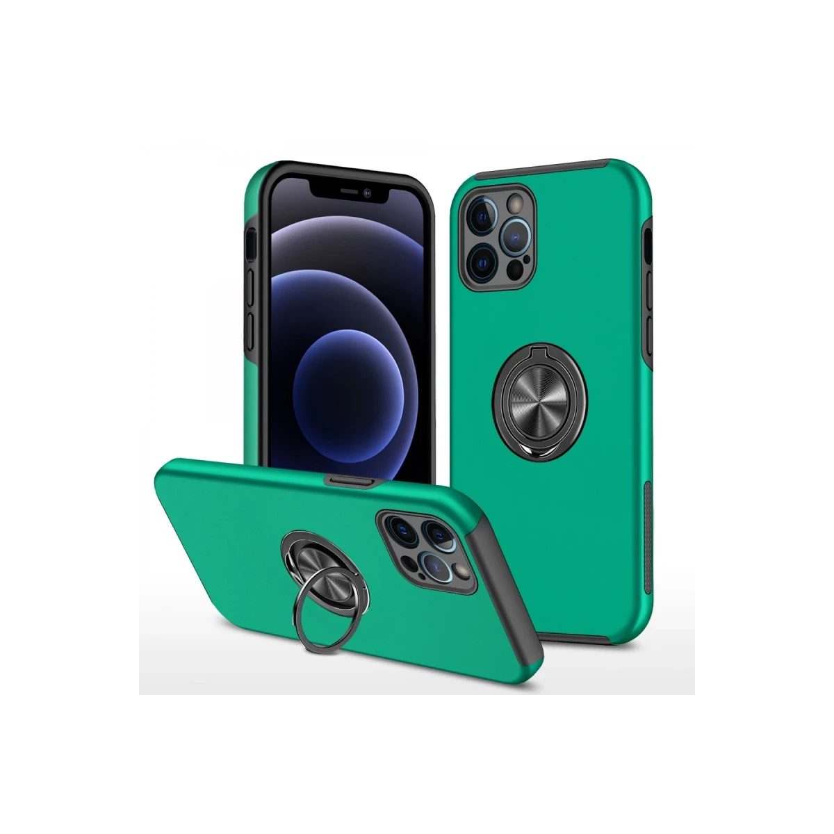 Apple iPhone 12 Pro Max Kılıf Elit Yüzüklü Kapak - Yeşil