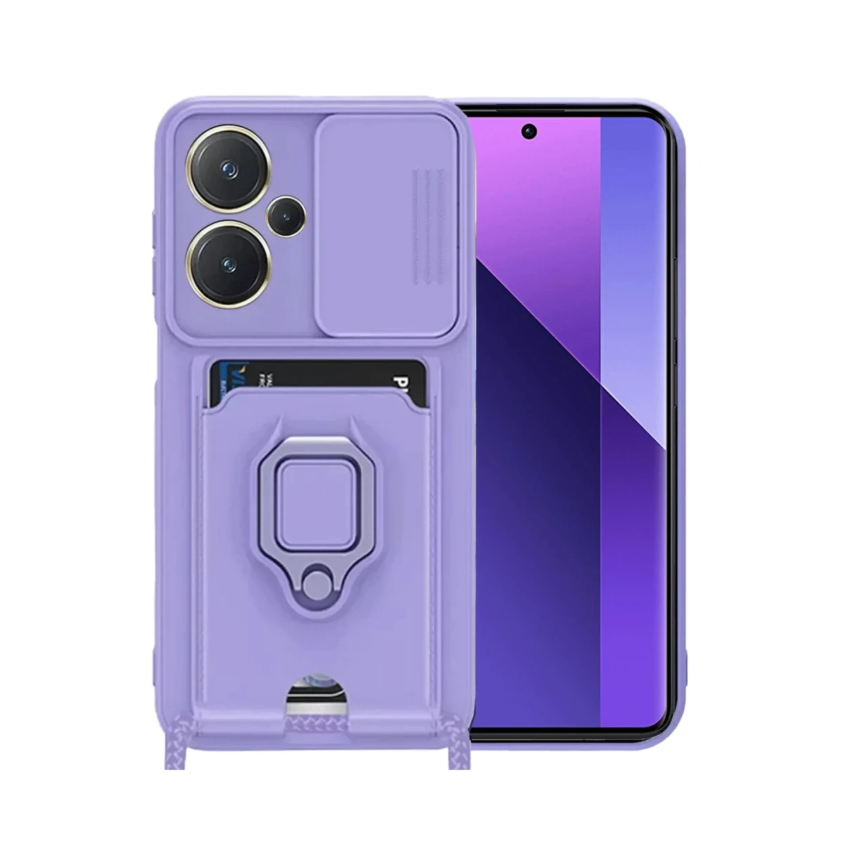 Xiaomi Redmi Note 13 Pro Plus Kılıf Zuma Kartvizitli Yüzüklü Silikon - Lila
