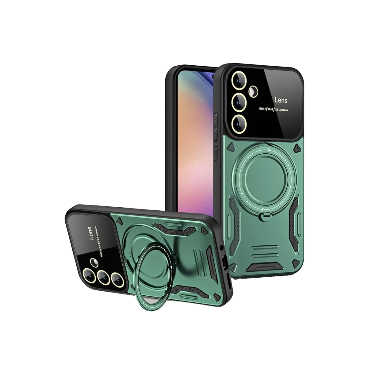 Samsung Galaxy S24 FE Kılıf Joy Lens Standlı Kapak - Koyu Yeşil
