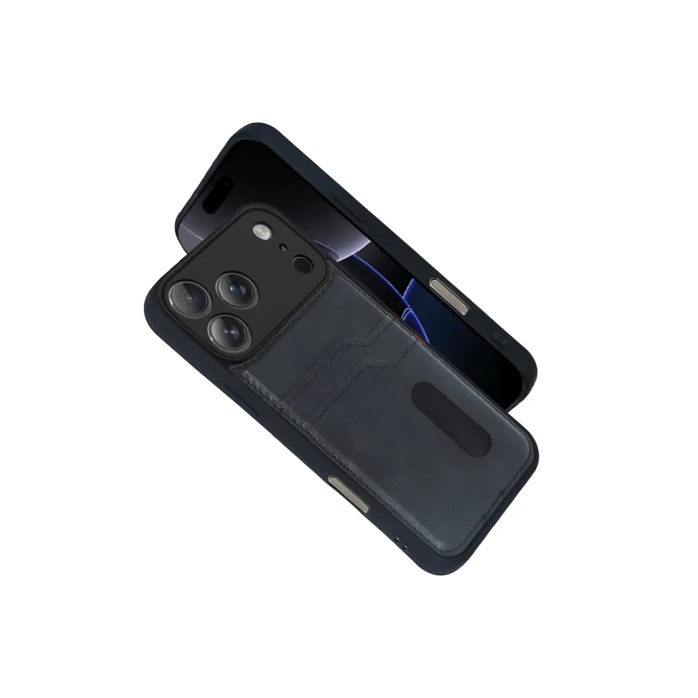 Apple iPhone 17 Pro Max Sara Kartvizitli Deri Kılıf - Siyah