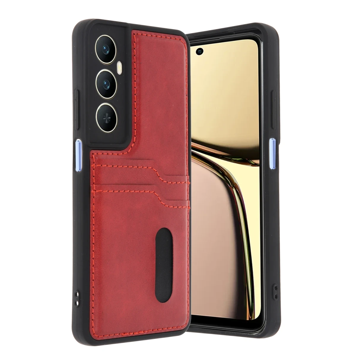 Realme C65 Sara Kartvizitli Deri Kılıf - Kırmızı