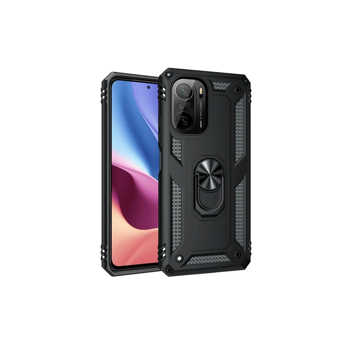 Xiaomi Poco F3 Kılıf Sofya Yüzüklü Silikon Kapak - Siyah