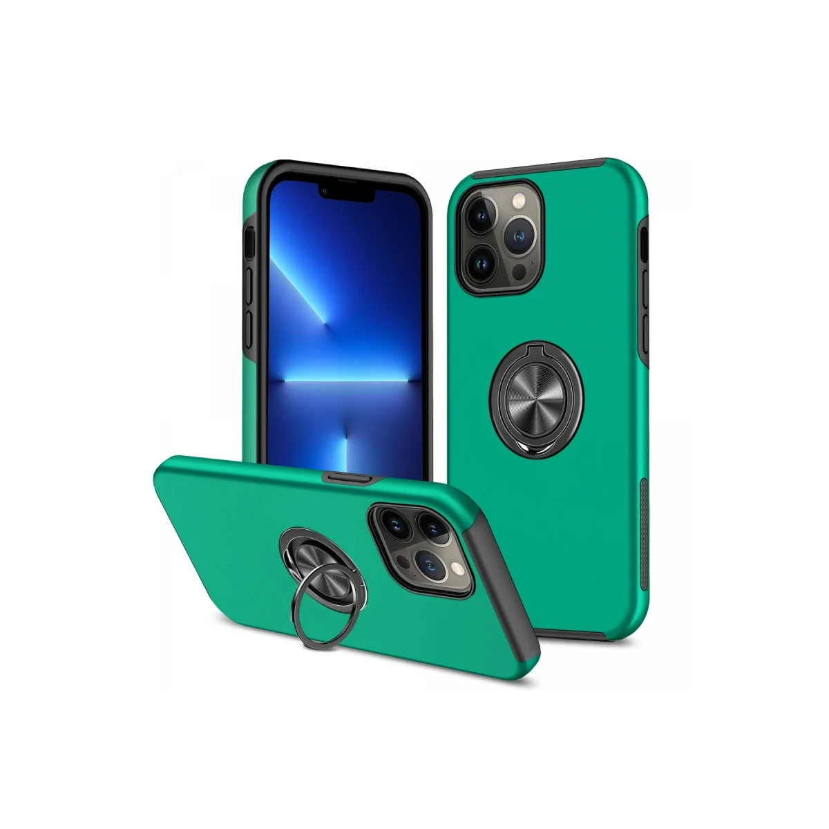 Apple iPhone 13 Pro Kılıf Elit Yüzüklü Kapak - Yeşil