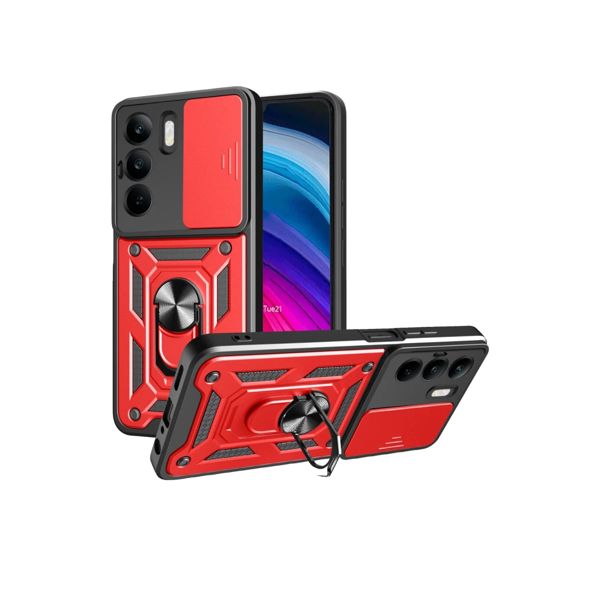 Realme C75 4G Kılıf Pars Lens Yüzüklü Silikon - Kırmızı