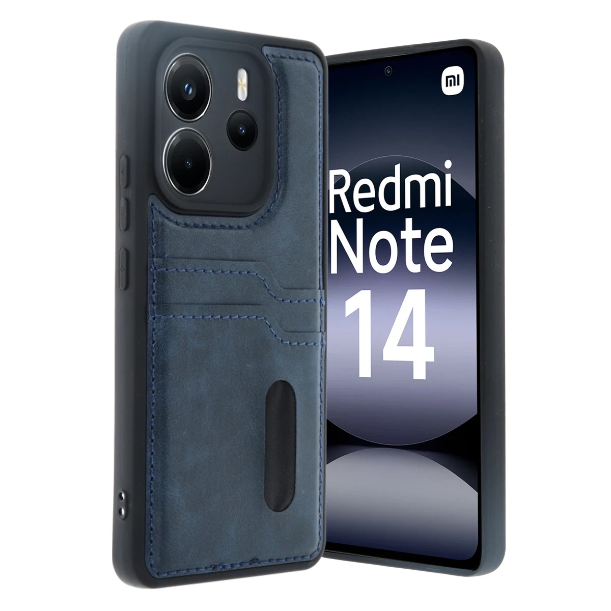 Xiaomi Redmi Note 14 4G Kılıf Sara Kartvizitli Deri Kılıf - Lacivert