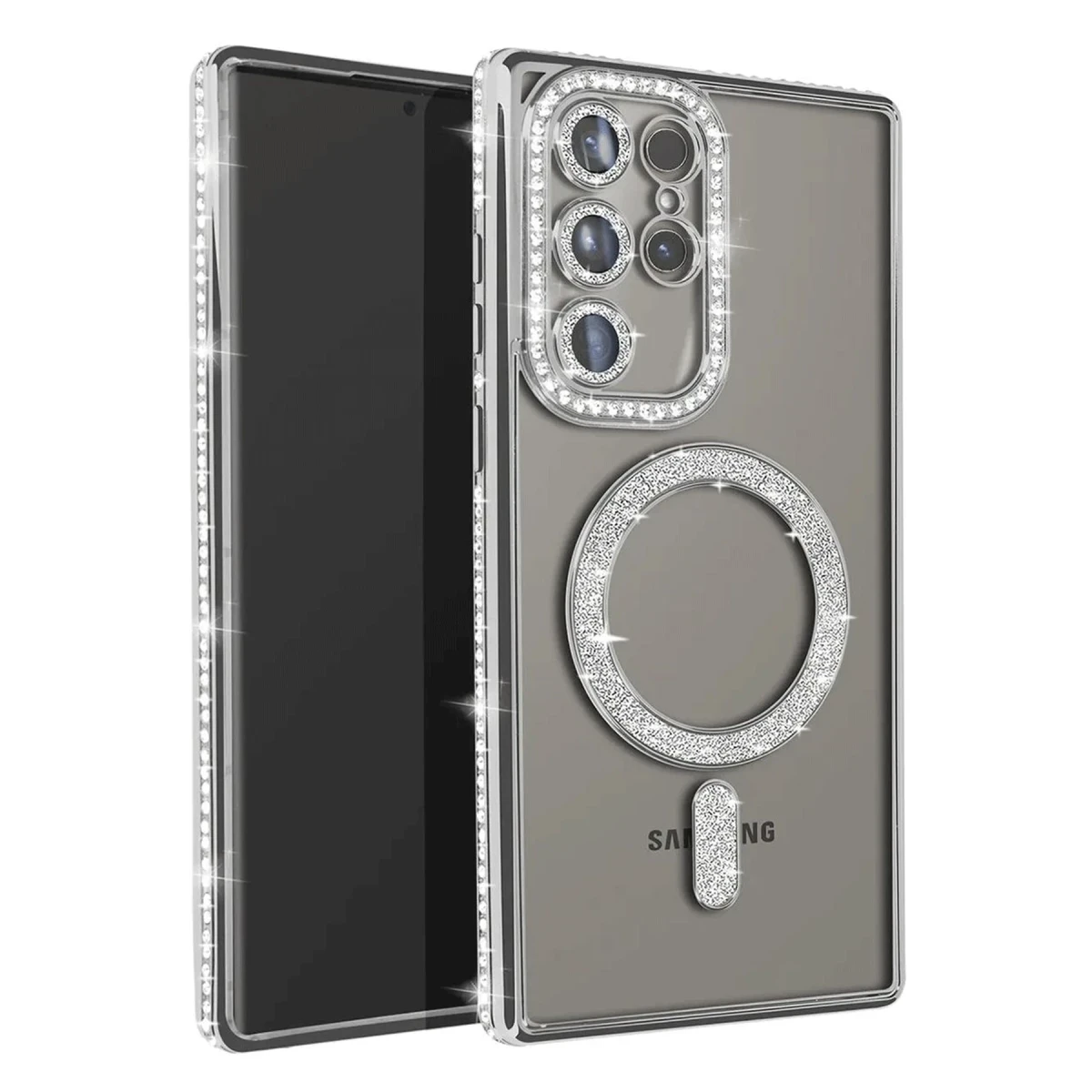 Samsung Galaxy S25 Ultra Kılıf Joke Simli Magneticsafe Kılıf - Gümüş