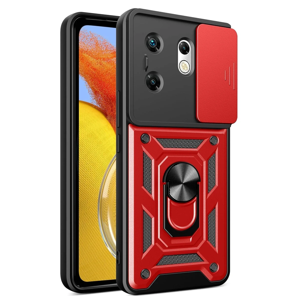 İnfinix Zero 30 4G Kılıf Pars Lens Yüzüklü Silikon - Kırmızı