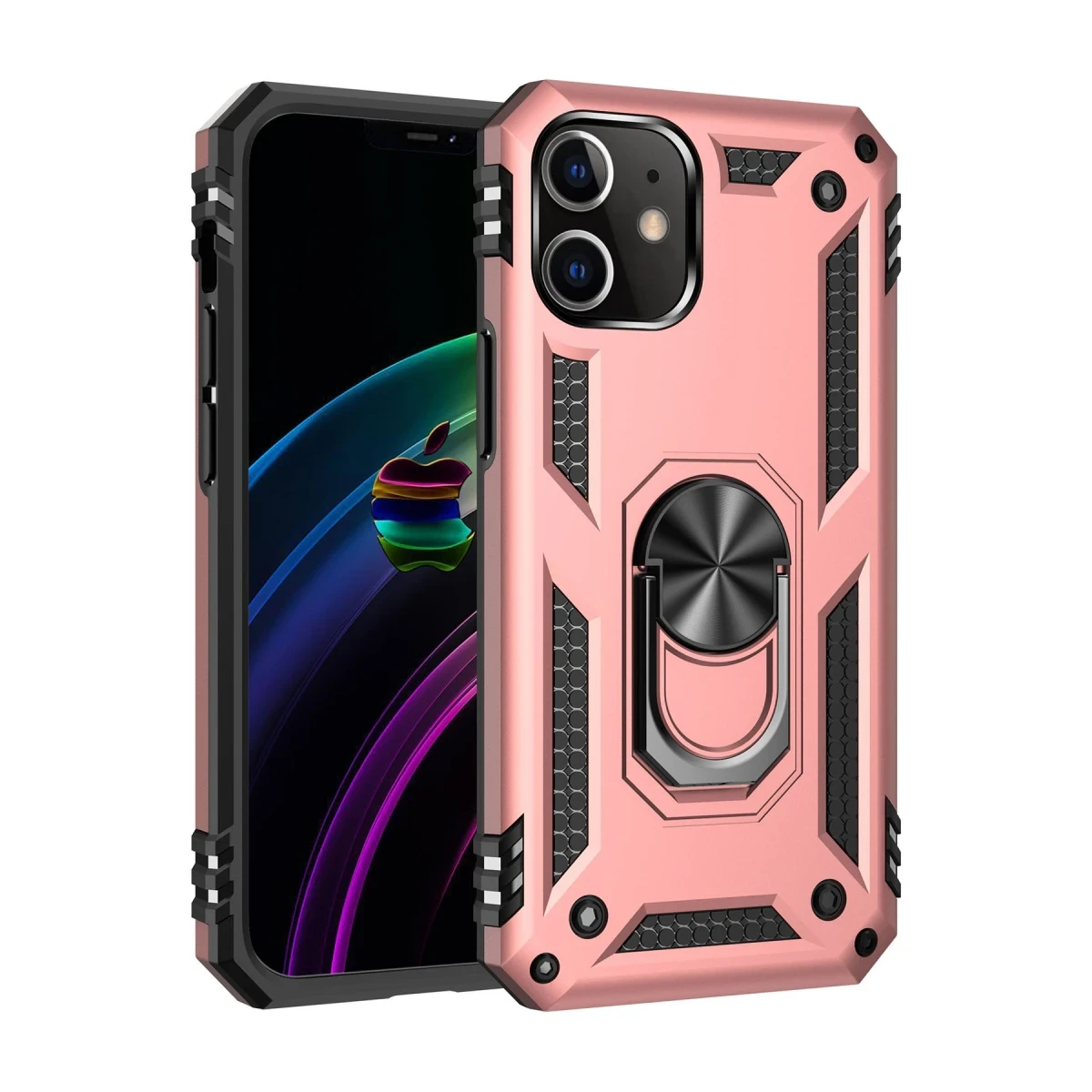 Apple iPhone 12 Mini Kılıf Sofya Yüzüklü Silikon Kapak - Rose
