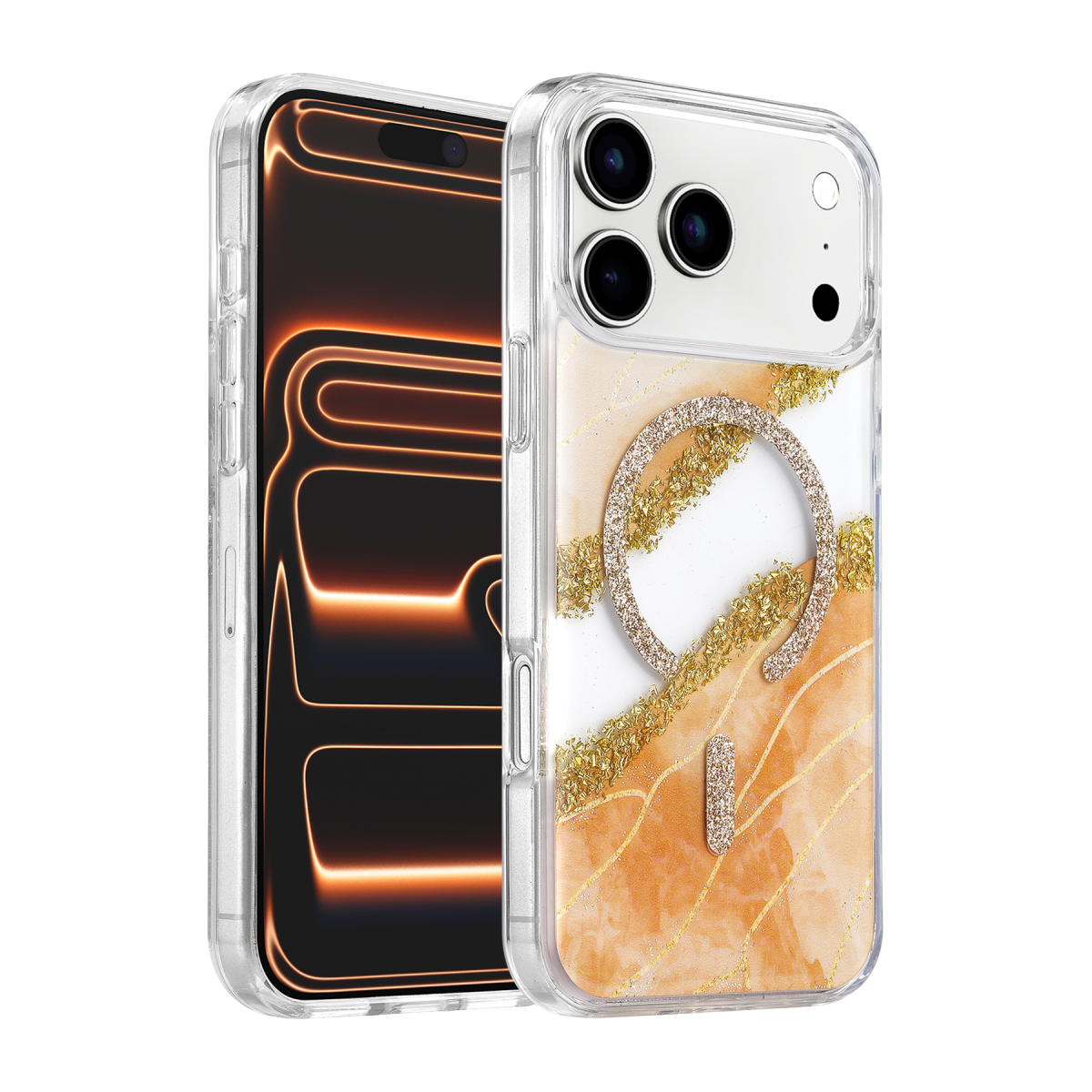 Onegif Apple iPhone 17 Pro Max/18 Pro Max Lotus Simli Magsafe Kapak - Turuncu