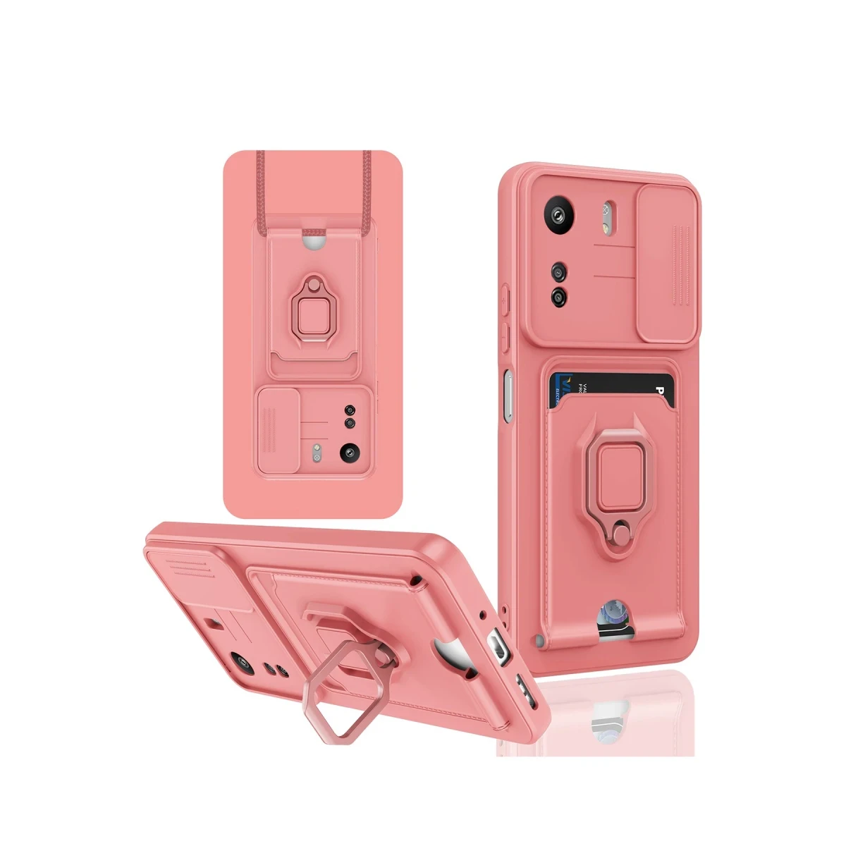 Xiaomi Redmi 13C Kılıf Zuma Kartvizitli Yüzüklü Silikon - Pembe