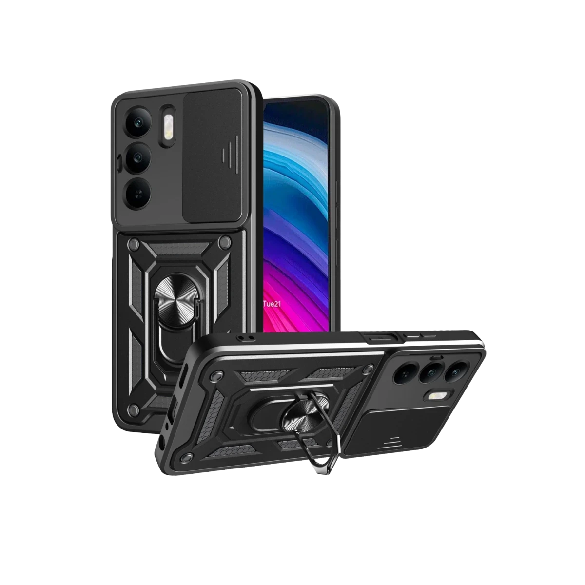 Realme C75 4G Kılıf Pars Lens Yüzüklü Silikon - Siyah