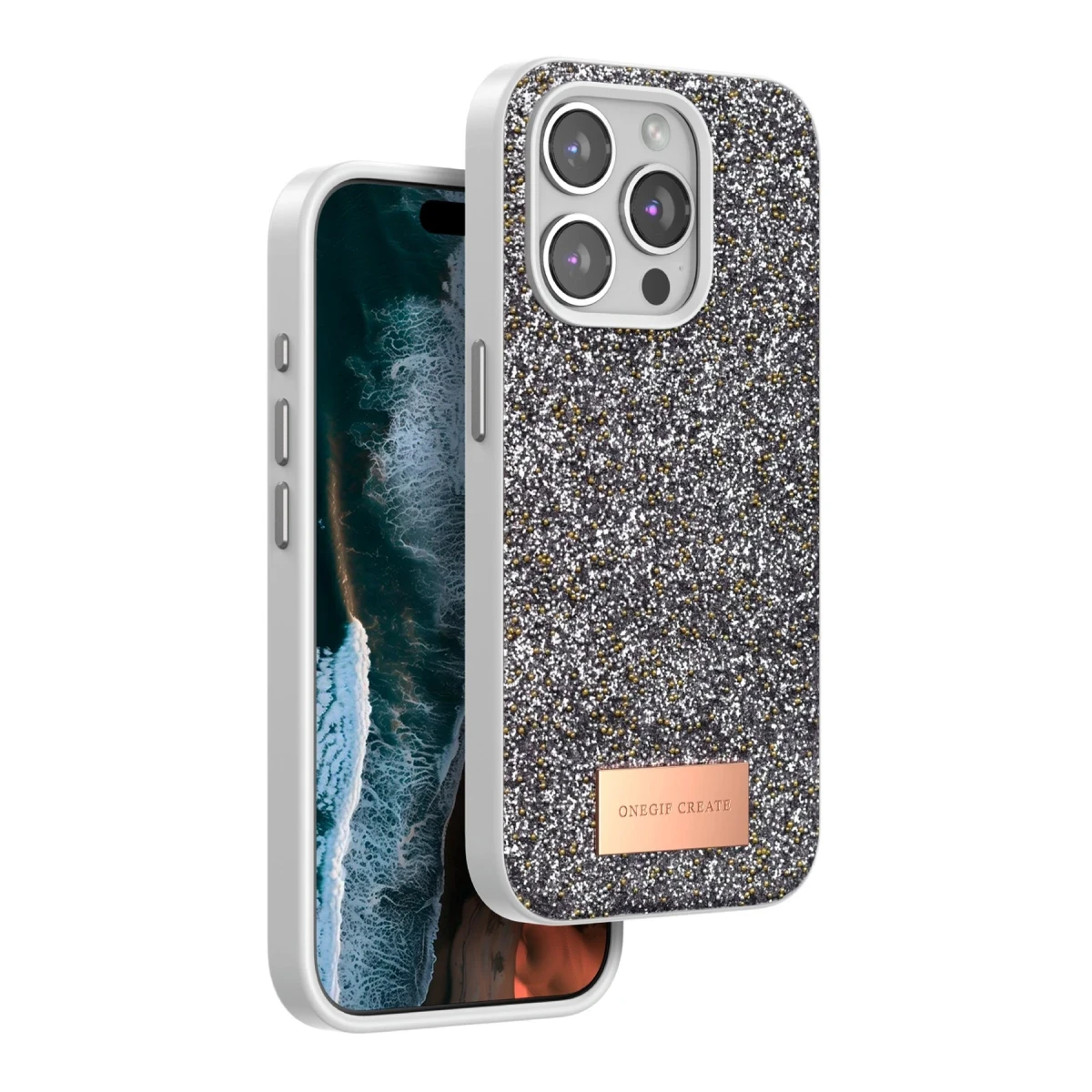 Onegif Apple iPhone 14 Pro Bright Simli Kapak - Gümüş