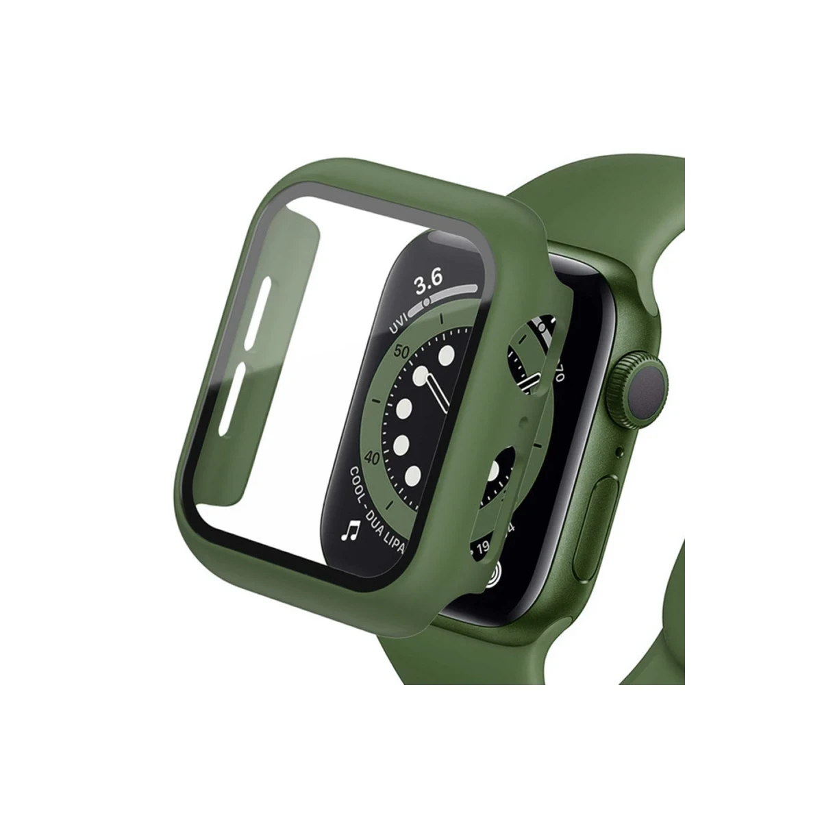 Apple Watch 41mm Camlı Kasa Ekran Koruyucu - Koyu Yeşil