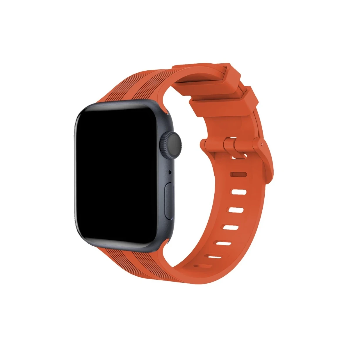 Apple Watch 38mm KR408 Çizgili Silikon Kordon - Turuncu
