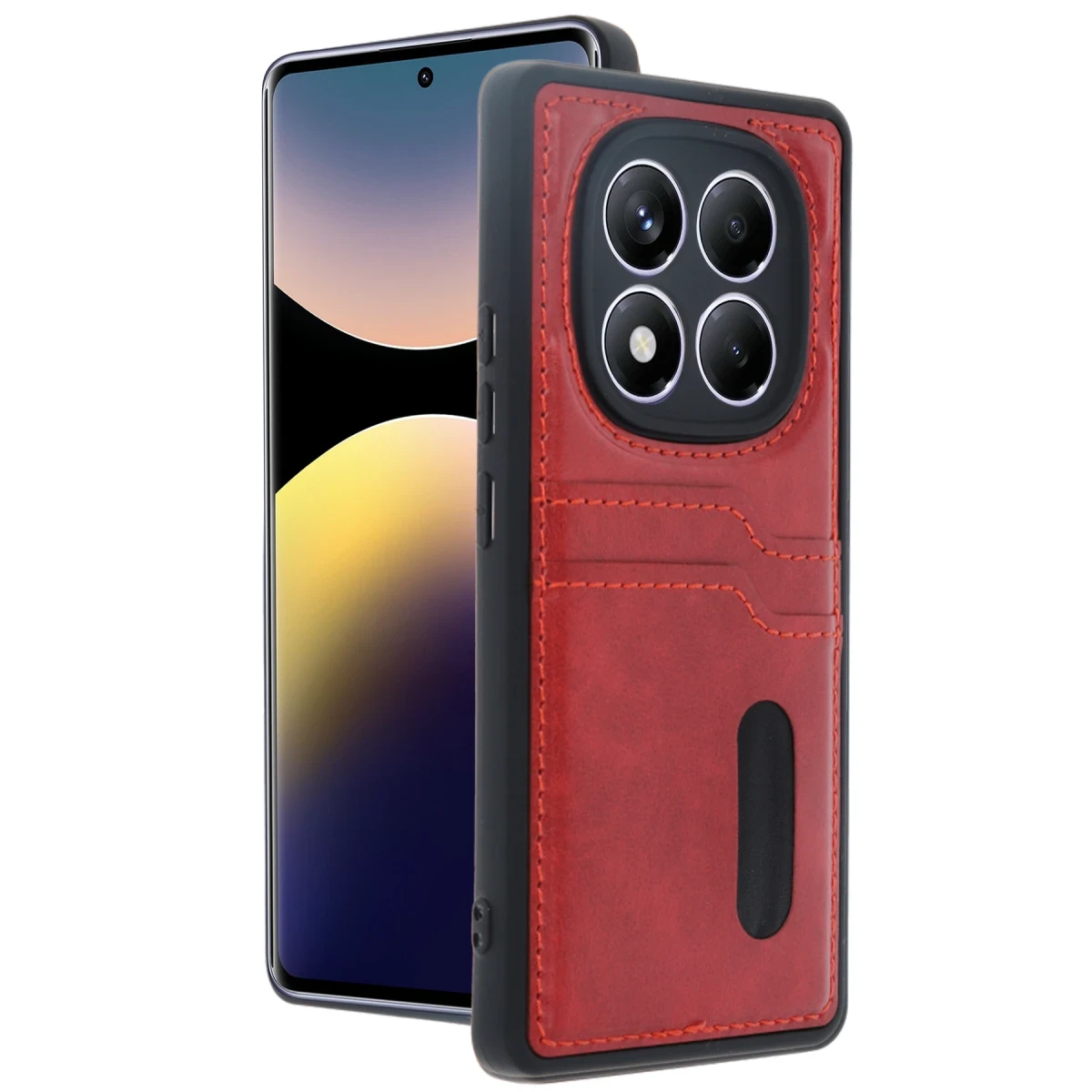 Xiaomi Redmi Note 14 Pro 4G Kılıf Sara Kartvizitli Deri Kılıf - Kırmızı