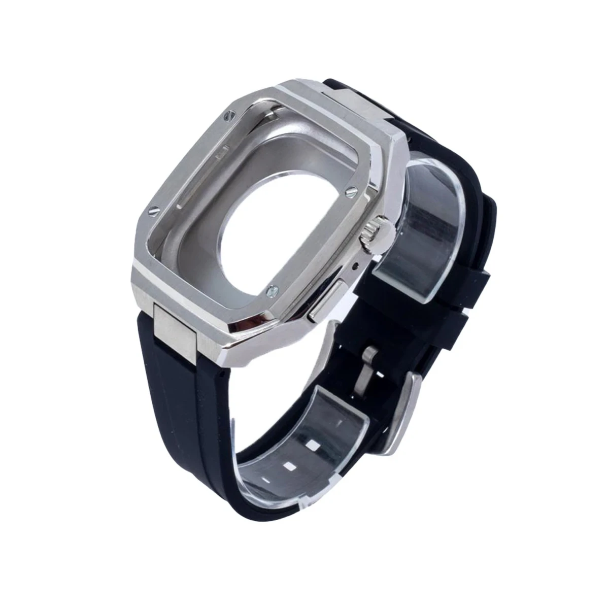 Apple Watch 44mm KR402 Metal Kasa Silikon Kordon - Gümüş