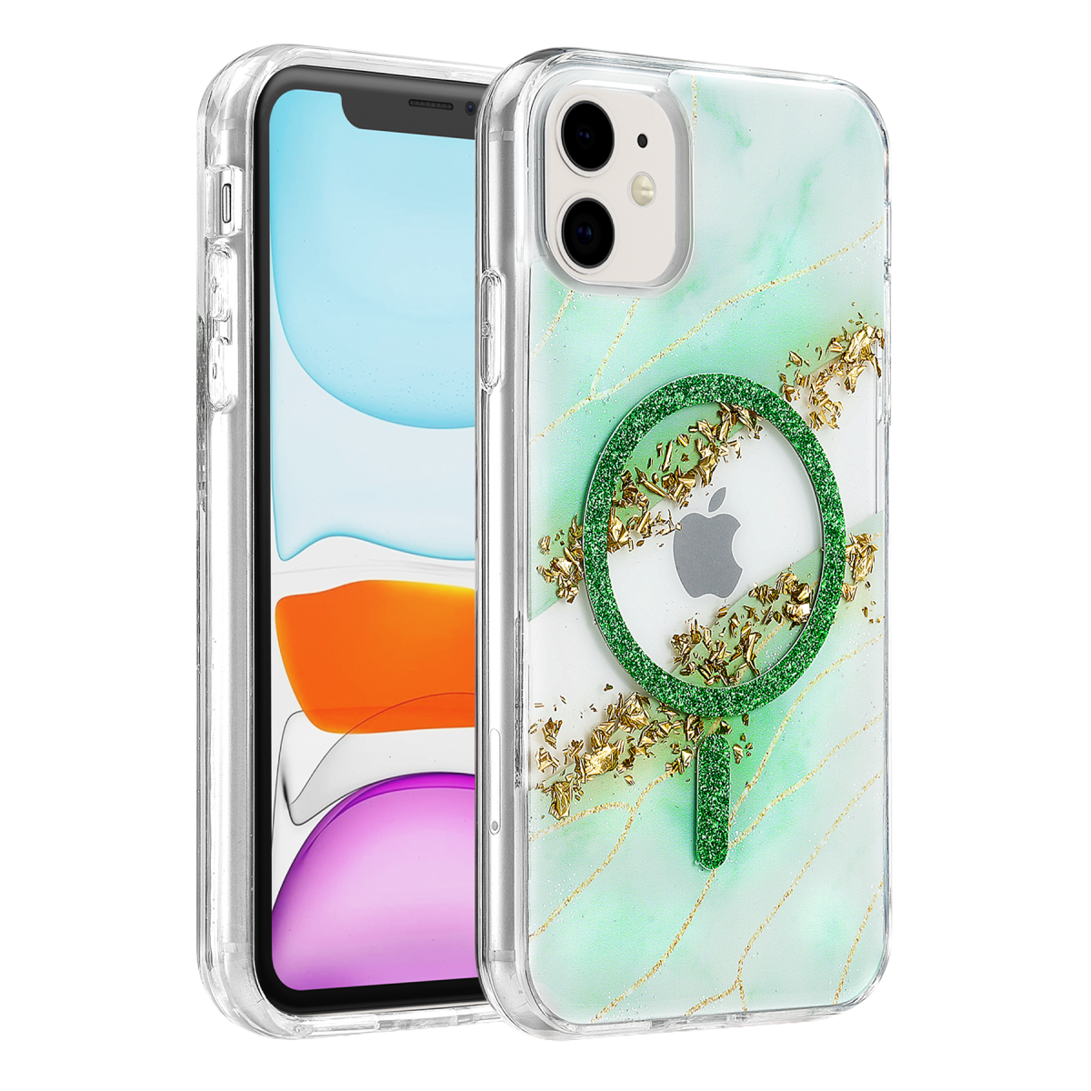 Onegif Apple iPhone 11 Lotus Simli Magsafe Kapak - Yeşil