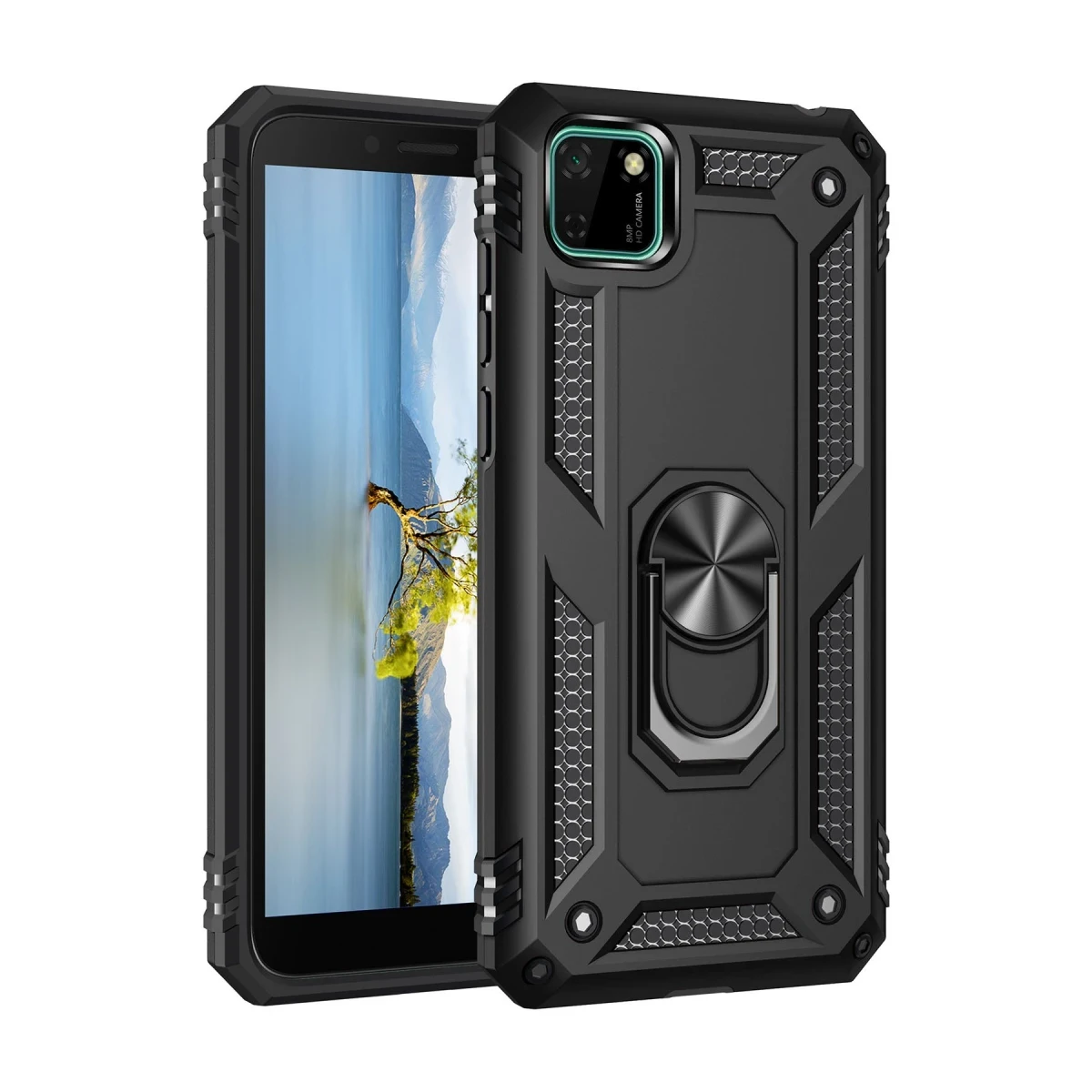Huawei Y5P Kılıf Sofya Yüzüklü Silikon Kapak - Siyah