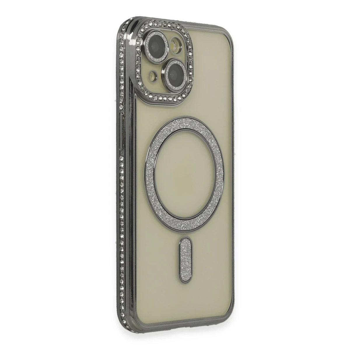 Apple iPhone 13 Kılıf Joke Simli Magneticsafe Kılıf - Gri