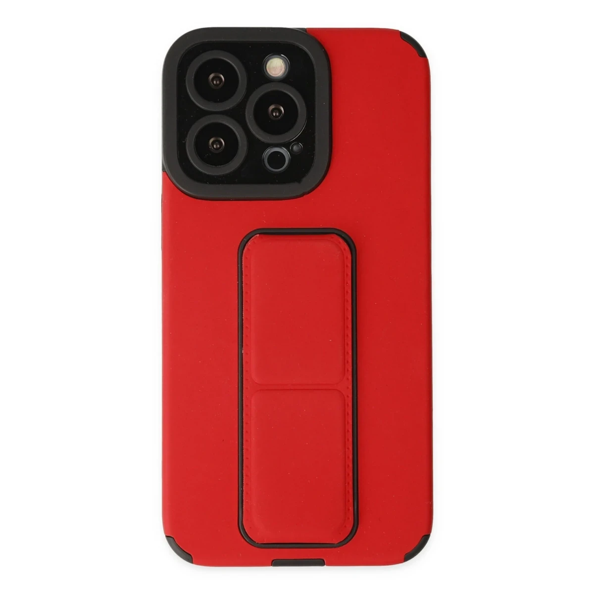 Apple iPhone 13 Pro Kılıf Mega Standlı Silikon - Kırmızı