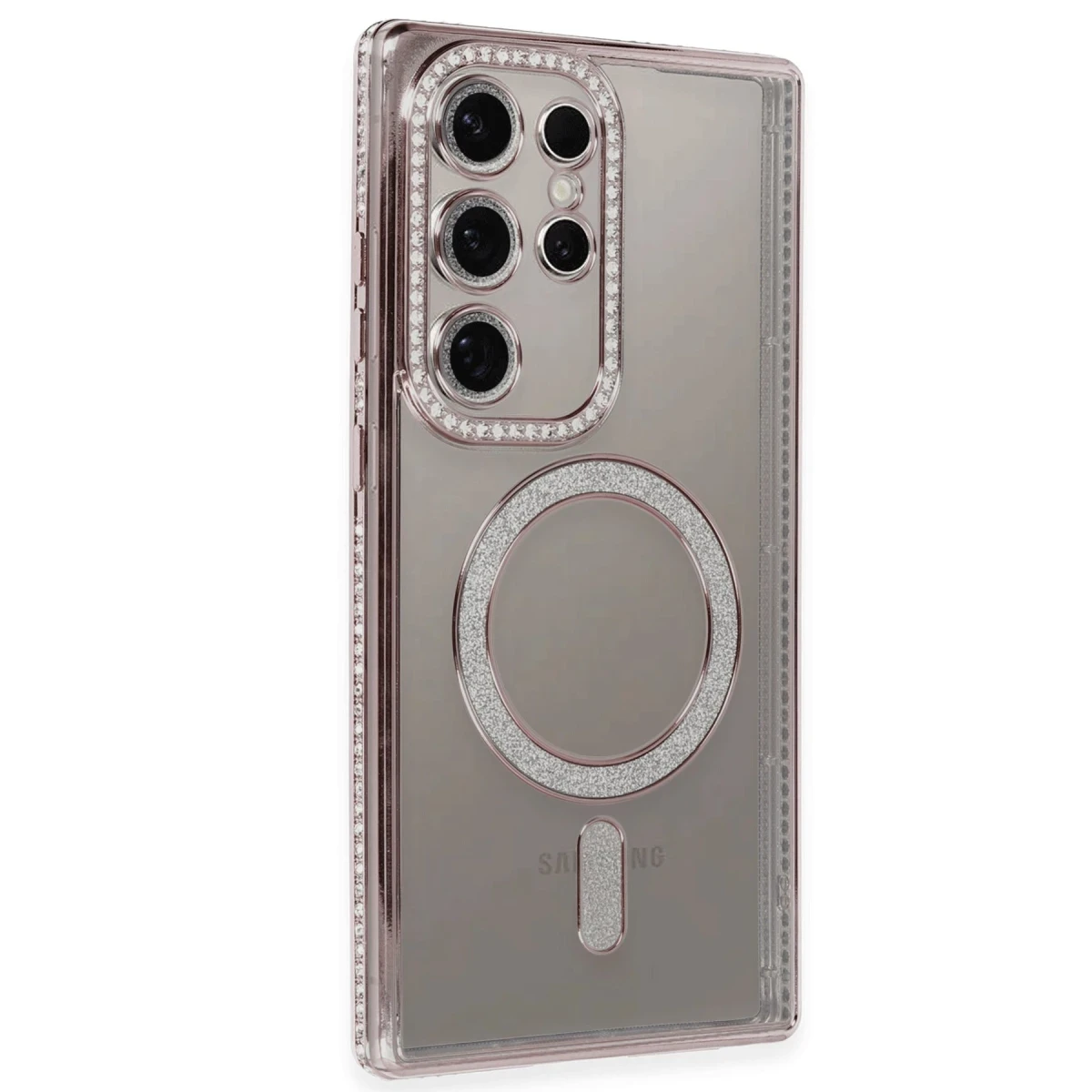 Samsung Galaxy S24 Ultra Kılıf Joke Simli Magneticsafe Kılıf - Pembe