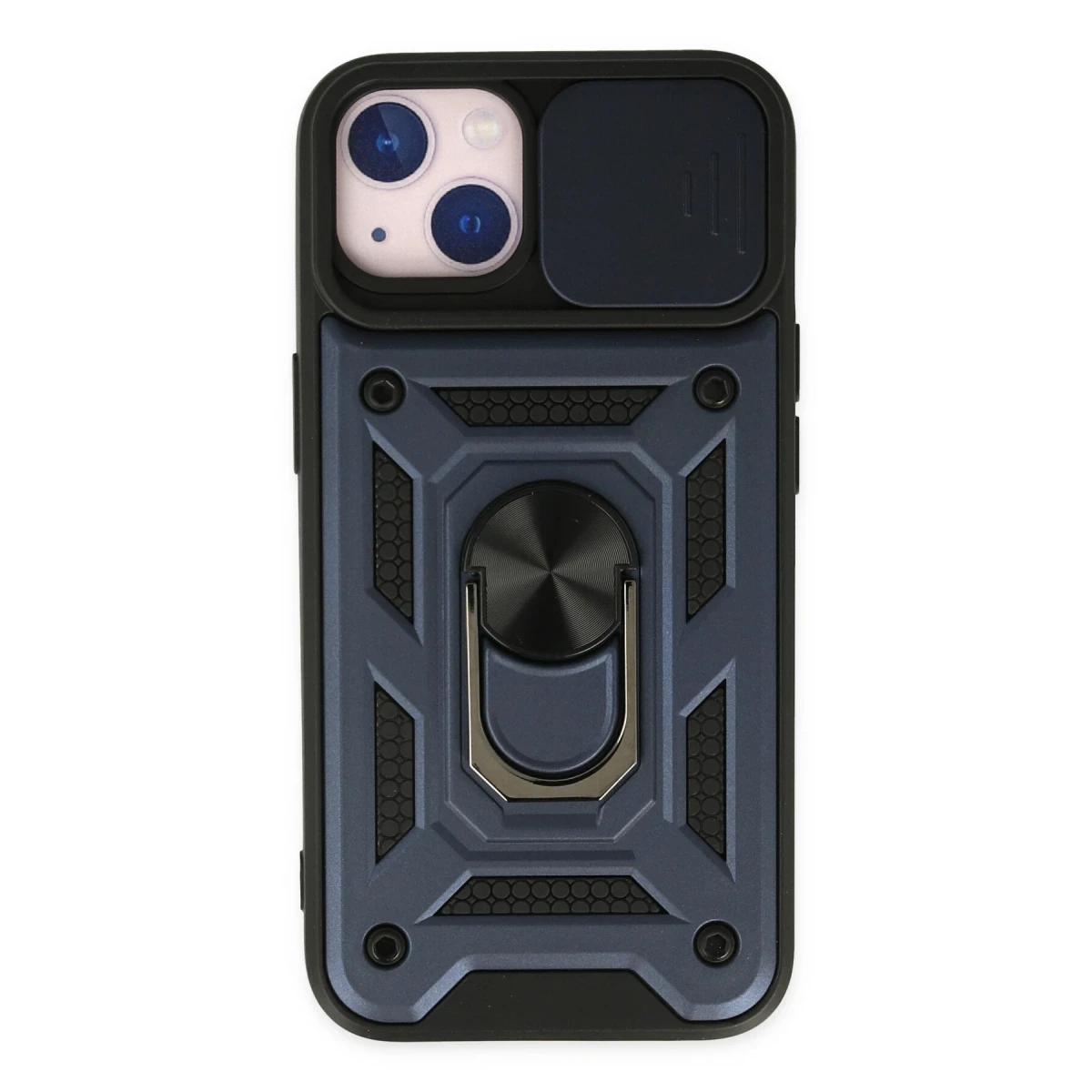 Apple iPhone 14 Kılıf Pars Lens Yüzüklü Silikon - Lacivert