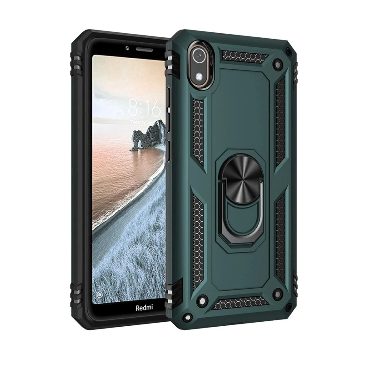 Xiaomi Redmi 7A Kılıf Sofya Yüzüklü Silikon Kapak - Yeşil