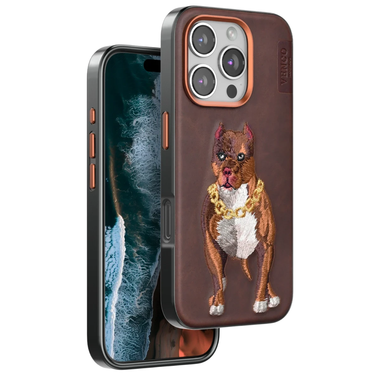 Venco Apple iPhone 16 Pro Perma Desenli Kapak - Kahverengi