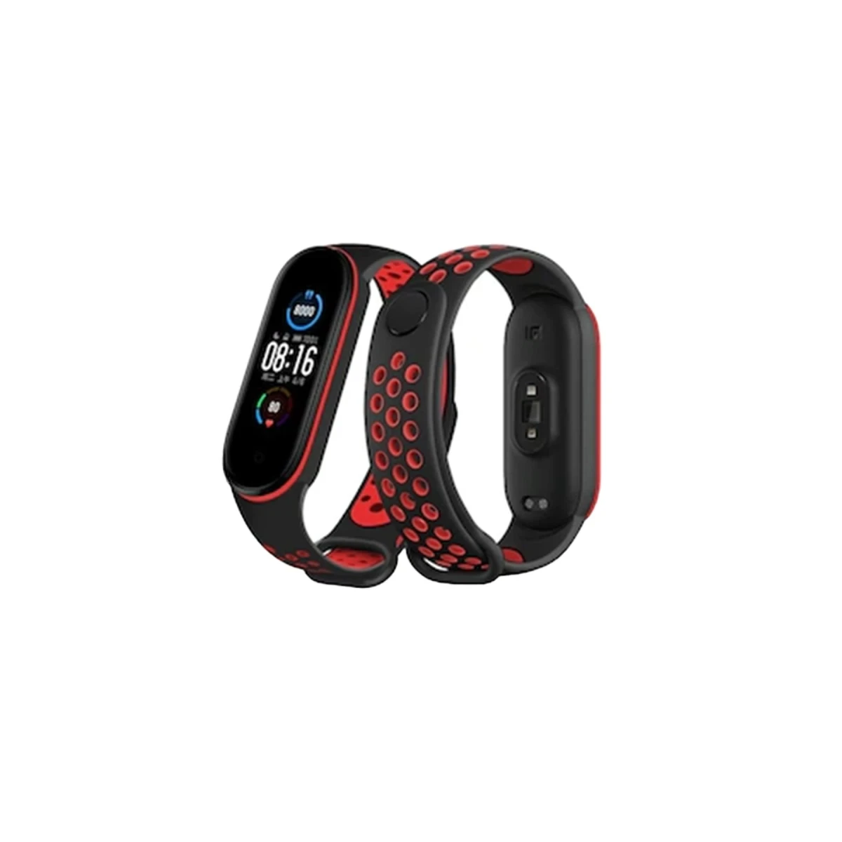 Xiaomi Mi Band 6 Spor Delikli Kordon - Siyah-Kırmızı