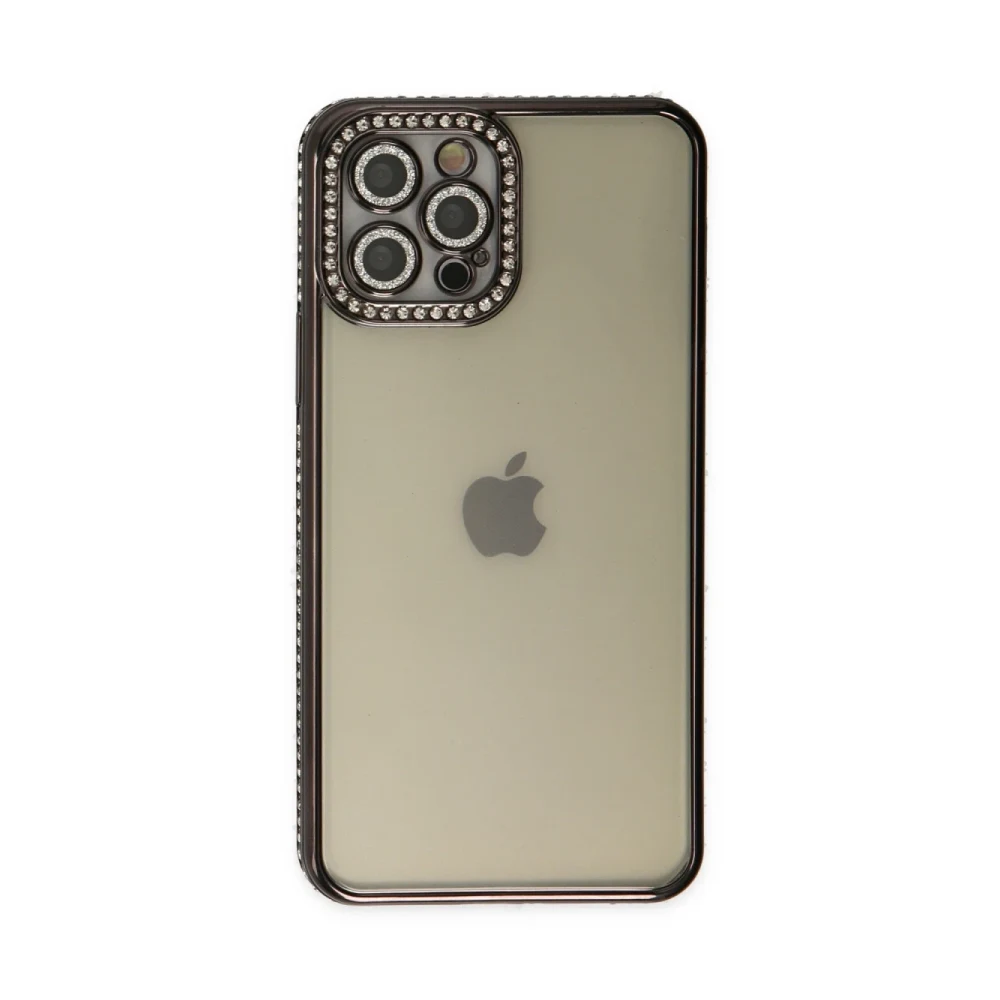 Apple iPhone 12 Pro Kılıf Joke Taşlı Silikon - Siyah