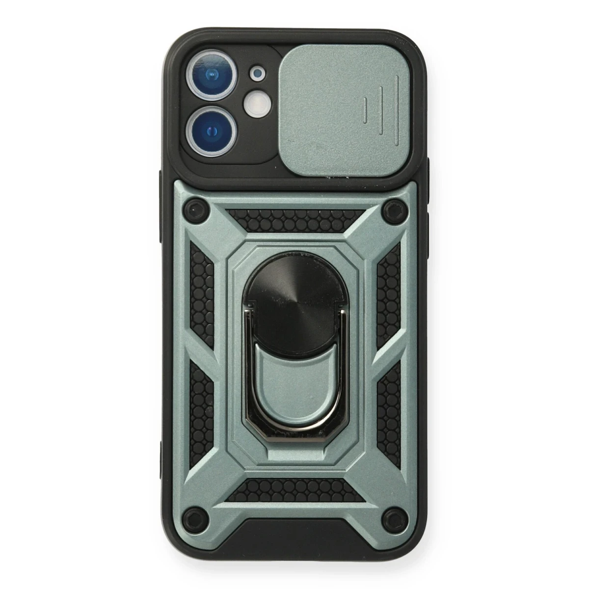 Apple iPhone 12 Kılıf Pars Lens Yüzüklü Silikon - Yeşil