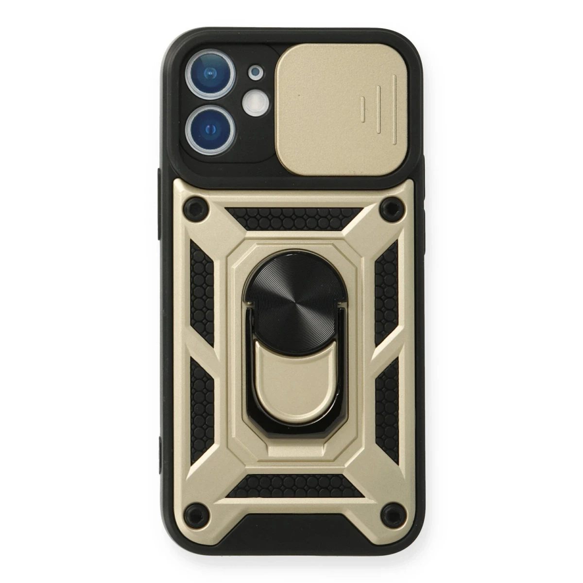 Apple iPhone 12 Kılıf Pars Lens Yüzüklü Silikon - Gold