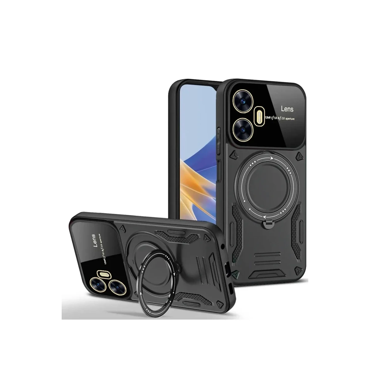 Realme C55 Kılıf Joy Lens Standlı Kapak - Siyah
