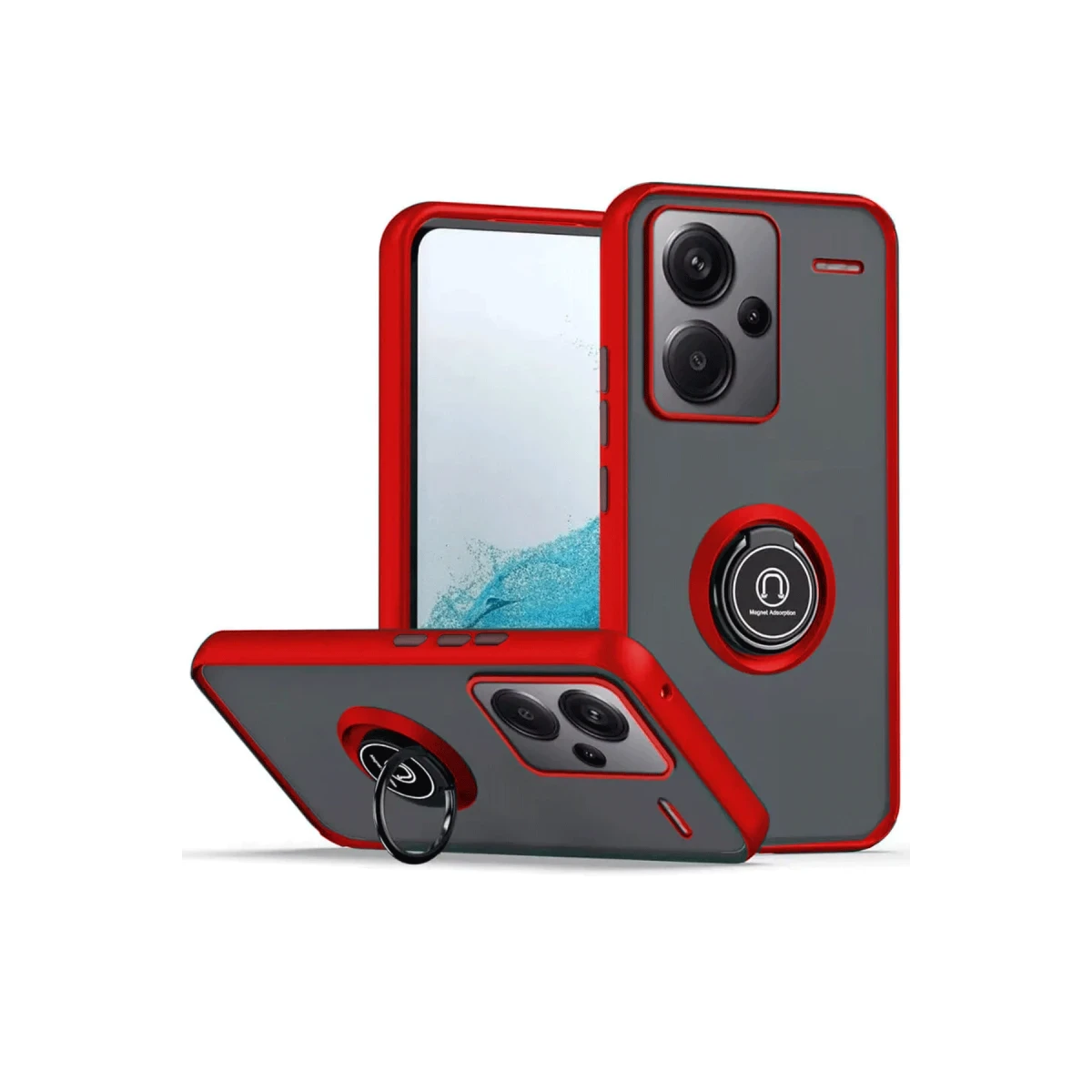 Xiaomi Redmi Note 13 Pro Plus Kılıf Montreal Yüzüklü Silikon Kapak - Kırmızı