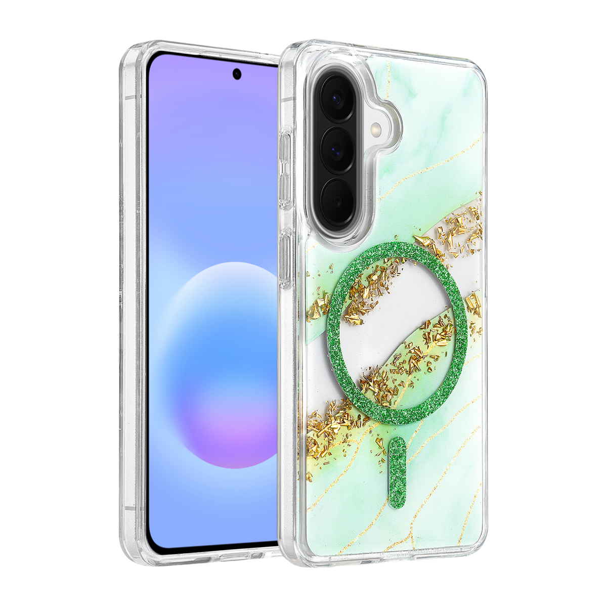 Onegif Samsung Galaxy A56 Lotus Simli Magsafe Kapak - Yeşil