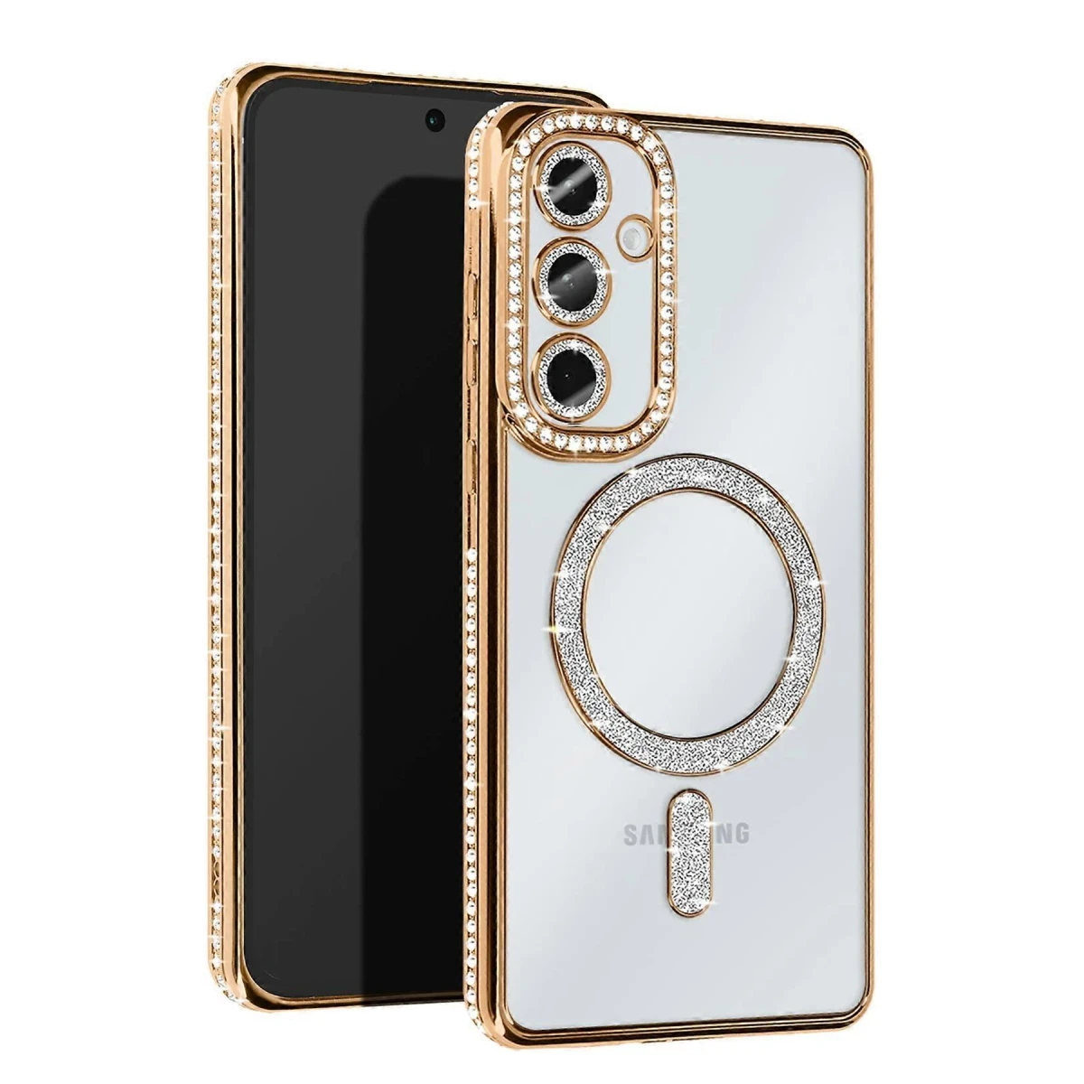 Samsung Galaxy S25 Kılıf Joke Simli Magneticsafe Kılıf - Gold