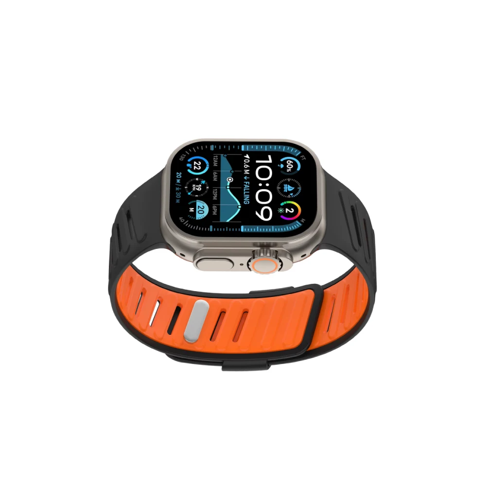 Apple Watch Ultra 49mm Twin Silikon Kordon - Siyah-Turuncu