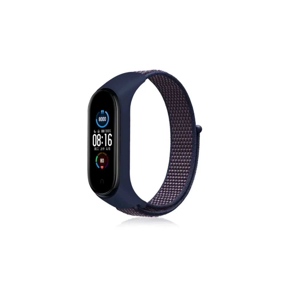 Xiaomi Mi Band 4 Hasırlı Cırtcırtlı Kordon - Lacivert-Mor