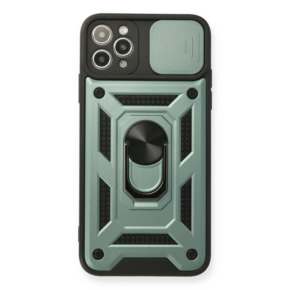 Apple iPhone 11 Pro Max Kılıf Pars Lens Yüzüklü Silikon - Yeşil