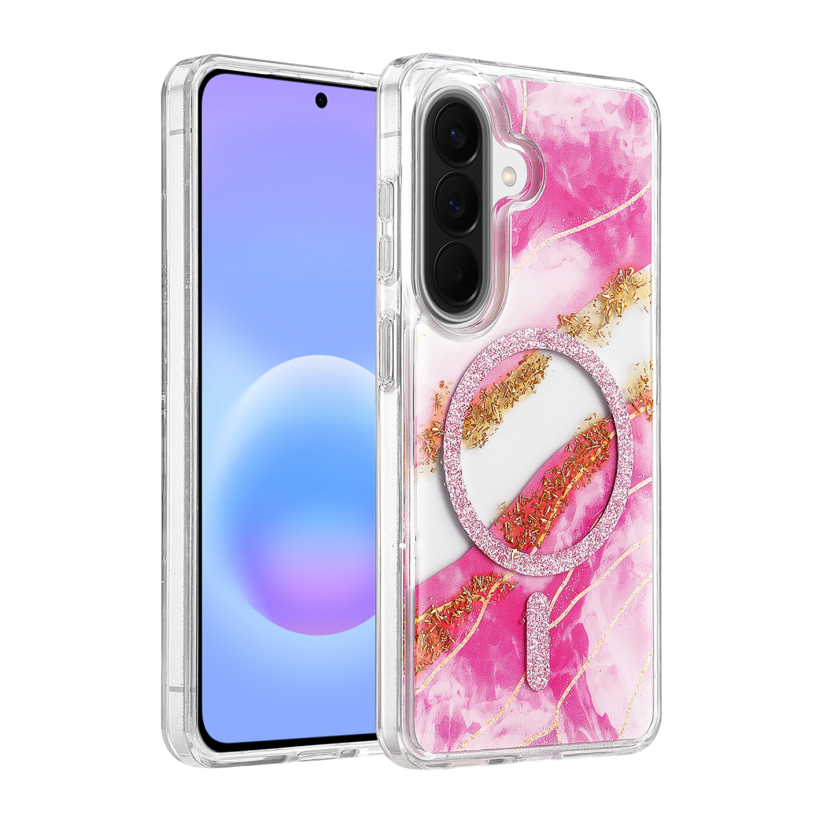 Onegif Samsung Galaxy A57 5G Lotus Simli Magsafe Kapak - Pembe