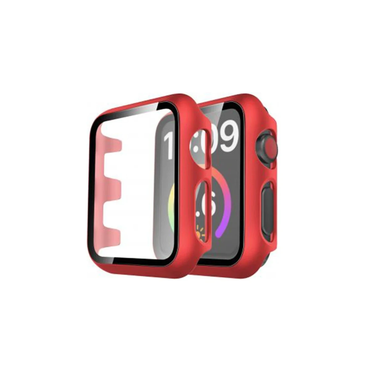 Apple Watch 44mm Camlı Kasa Ekran Koruyucu - Kırmızı